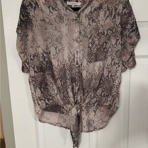 Snakeskin Print Tie-Front Blouse